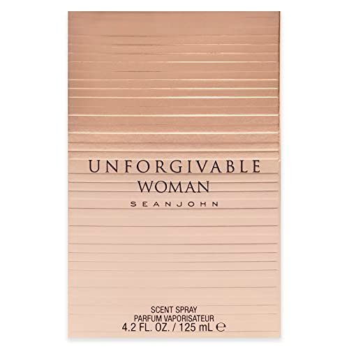 Front view of Sean John Unforgivable Woman parfum spray rose-gold box showing 4.2 oz scent spray product details.